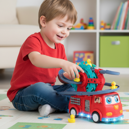 Interactive Fire Truck Toy Car with Lights Music and Rotating Duck