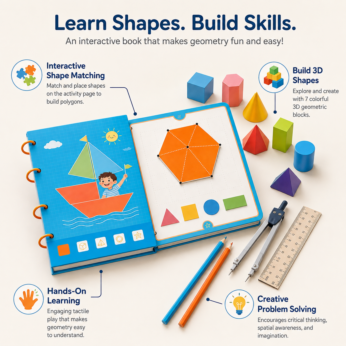 Interactive Geometry Learning Book for Kids with Shape Activities