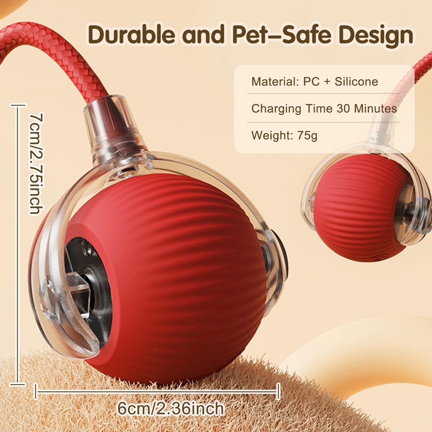 Interactive Pet Ball USB Rechargeable Dog Cat Toy
