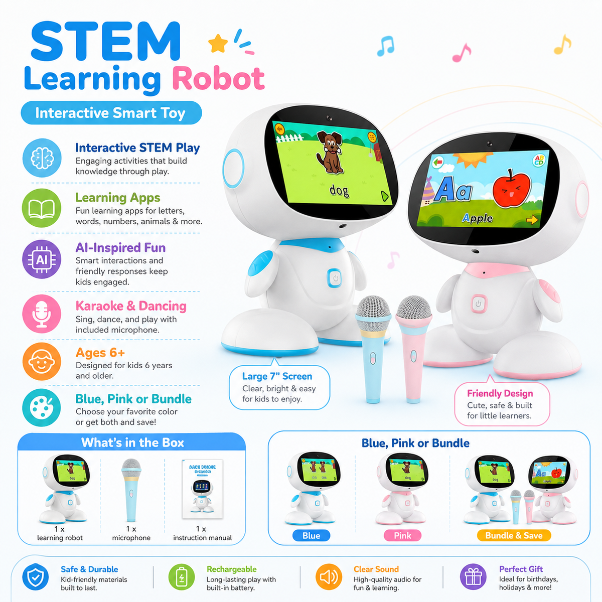 Interactive STEM Learning Robot with Apps Microphone and Music Activities