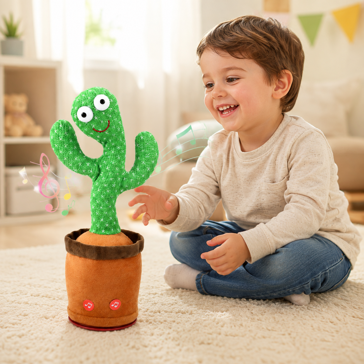 Interactive Talking Cactus Plush Toy with Voice Imitation, Music and Dancing