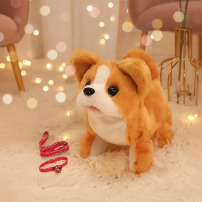 Interactief lopend pluchen puppyknuffel met blaffende en kwispelende staart