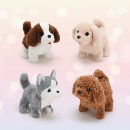 Interactief lopend pluchen puppyknuffel met blaffende en kwispelende staart