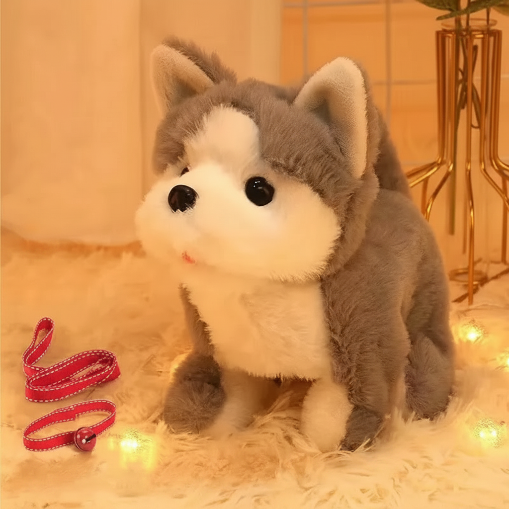 Interactief lopend pluchen puppyknuffel met blaffende en kwispelende staart