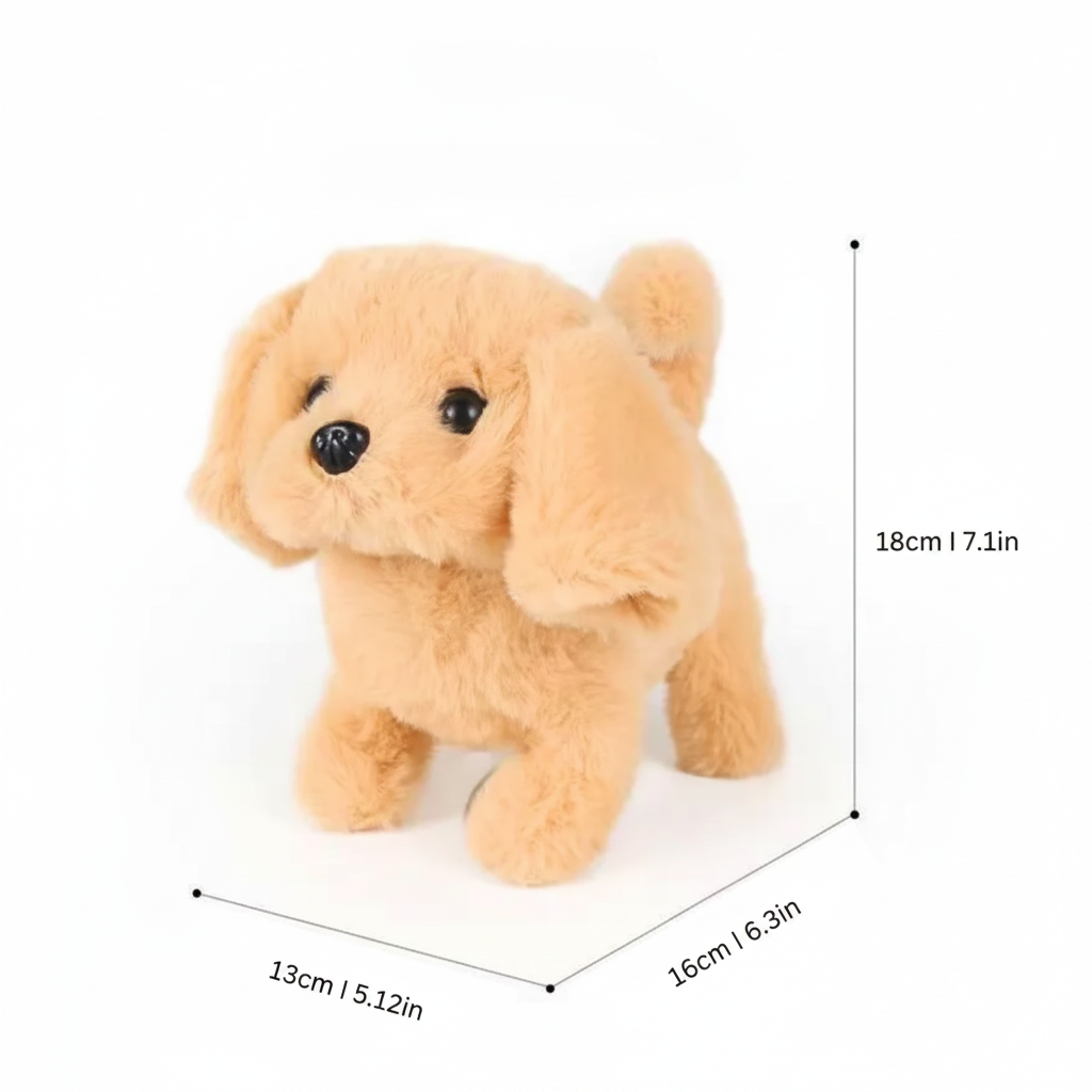Interactief lopend pluchen puppyknuffel met blaffende en kwispelende staart
