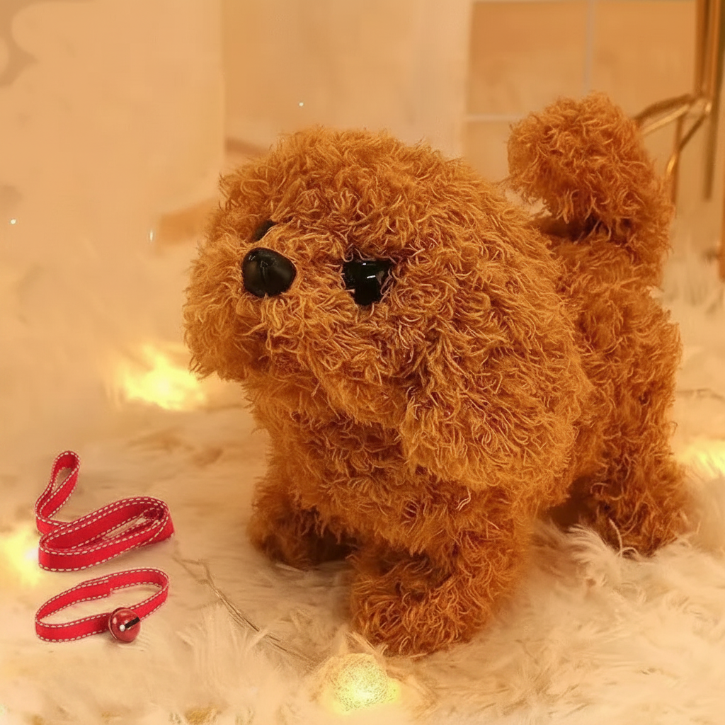 Interactief lopend pluchen puppyknuffel met blaffende en kwispelende staart