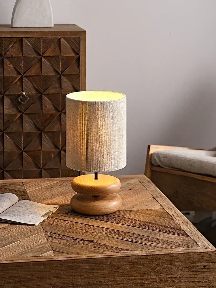 Japandi Ceramic Table Lamp Rustic Linen Bedside Lighting