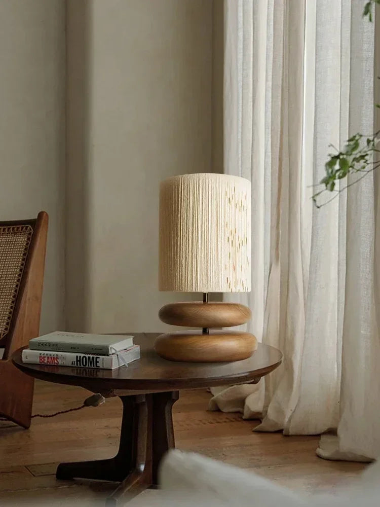 Japandi Ceramic Table Lamp Rustic Linen Bedside Lighting