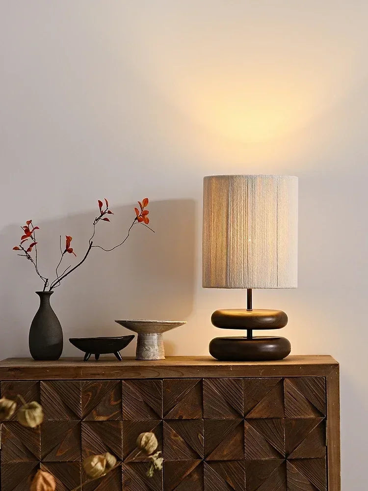 Japandi Ceramic Table Lamp Rustic Linen Bedside Lighting