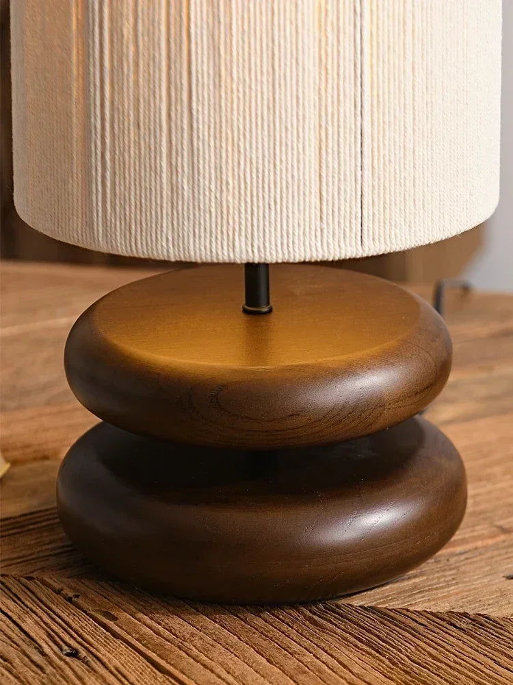 Japandi Ceramic Table Lamp Rustic Linen Bedside Lighting