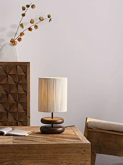 Japandi Ceramic Table Lamp Rustic Linen Bedside Lighting