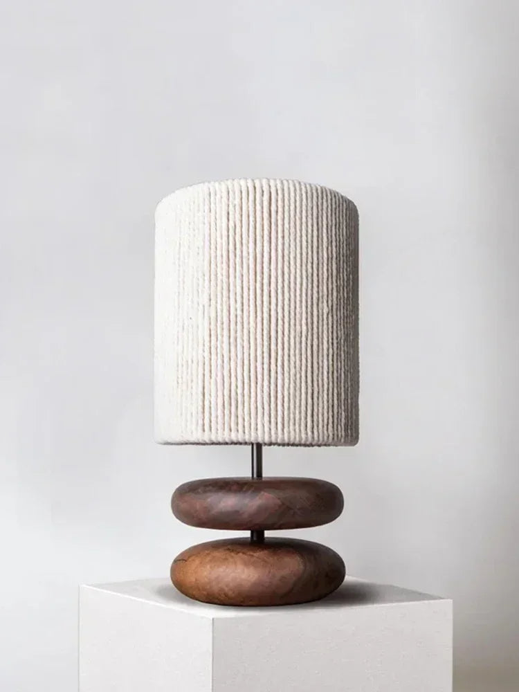 Japandi Ceramic Table Lamp Rustic Linen Bedside Lighting