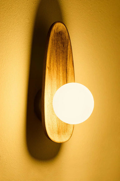 Japandi Wooden Wall Lamp Opal Glass Bedroom Hallway Lighting