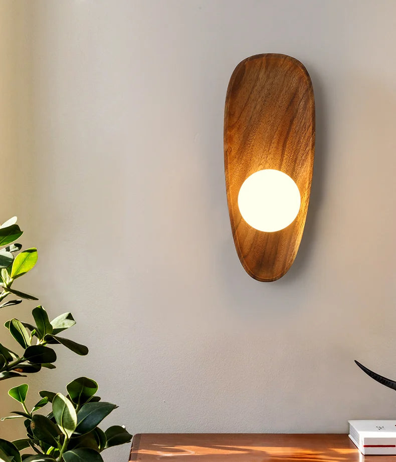 Japandi Wooden Wall Lamp Opal Glass Bedroom Hallway Lighting