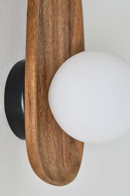 Japandi Wooden Wall Lamp Opal Glass Bedroom Hallway Lighting