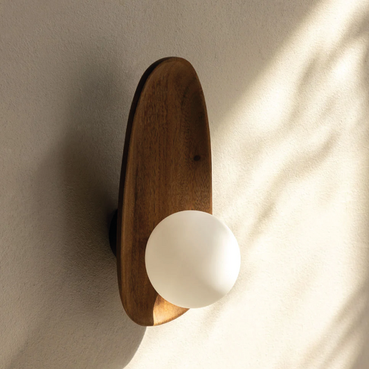 Japandi Wooden Wall Lamp Opal Glass Bedroom Hallway Lighting