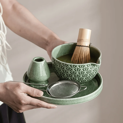 Japanese Matcha Tea Set Ceramic Bamboo Whisk Bowl Kit