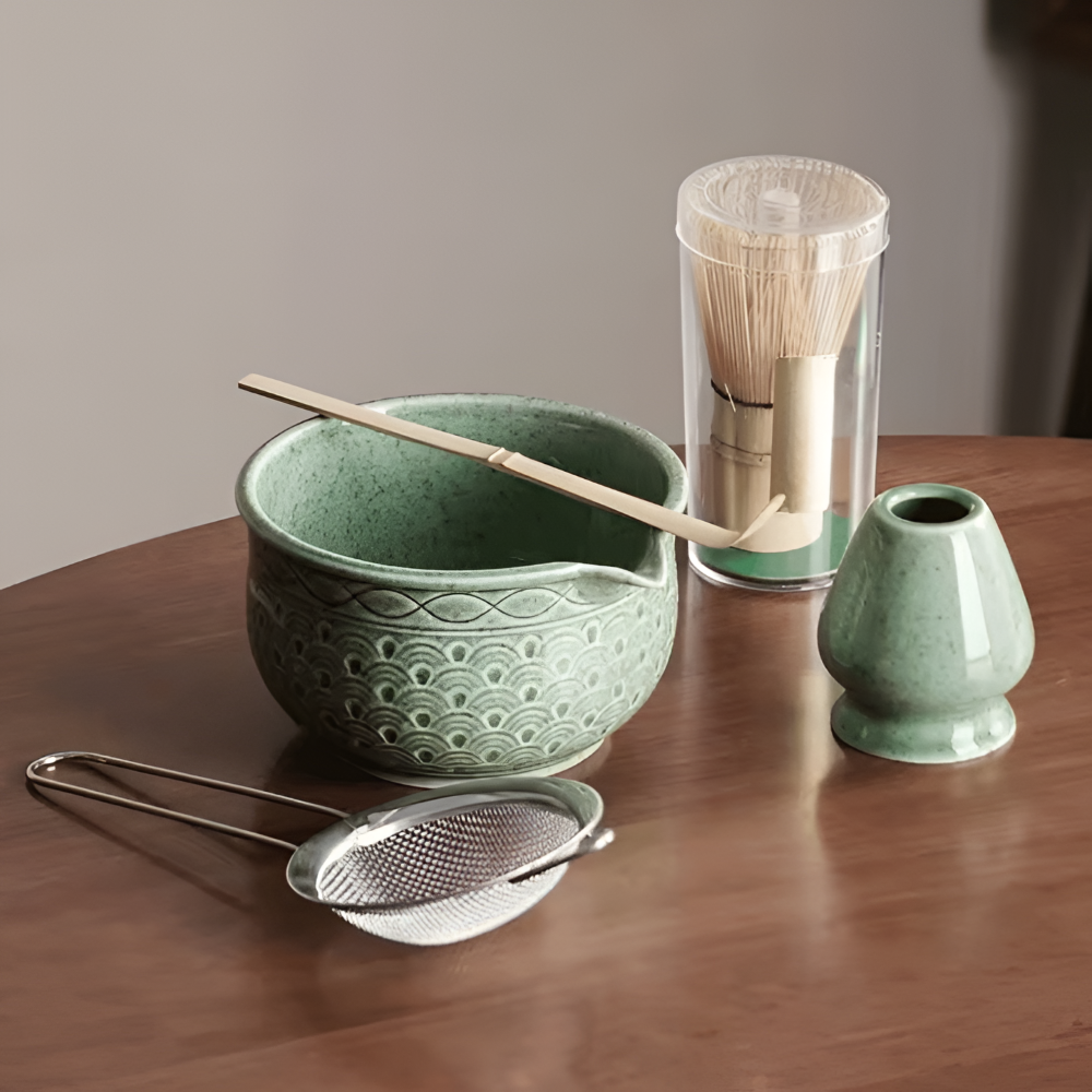 Japanese Matcha Tea Set Ceramic Bamboo Whisk Bowl Kit