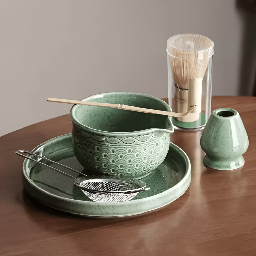 Japanese Matcha Tea Set Ceramic Bamboo Whisk Bowl Kit