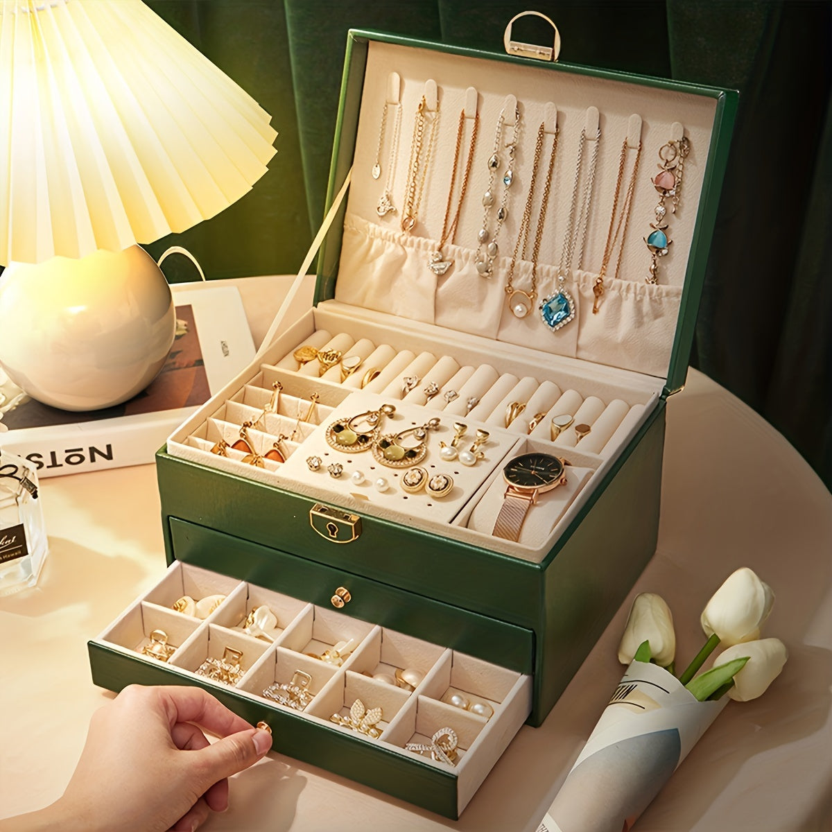 Jewelry Organizer Box Leather Storage Case Display Holder