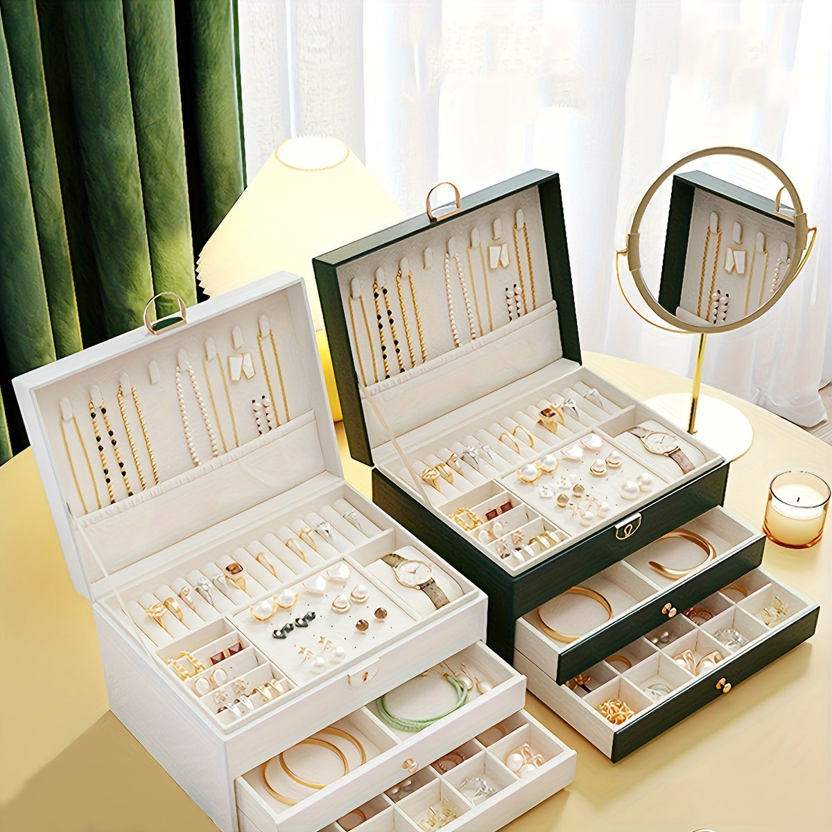 Jewelry Organizer Box Leather Storage Case Display Holder