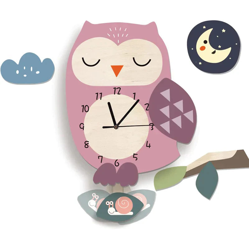 Kids Animal Wall Clock Educational Pendulum Room Decor