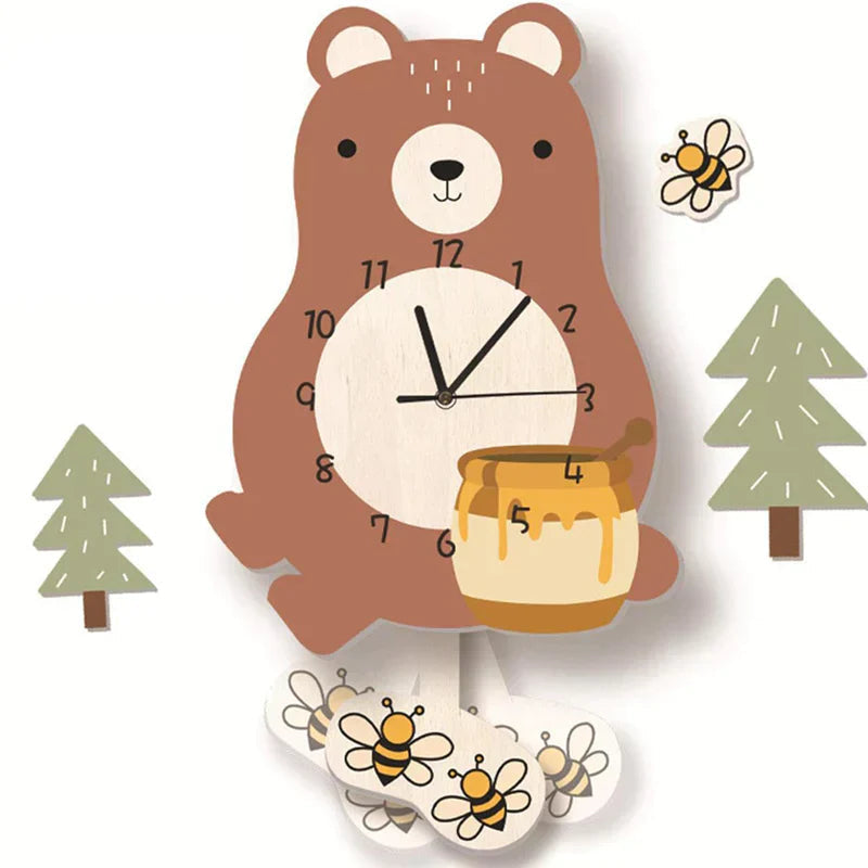 Kids Animal Wall Clock Educational Pendulum Room Decor