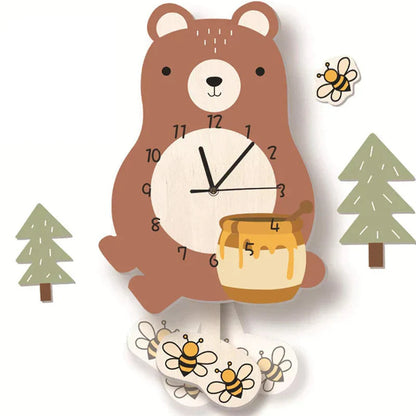 Kids Animal Wall Clock Educational Pendulum Room Decor