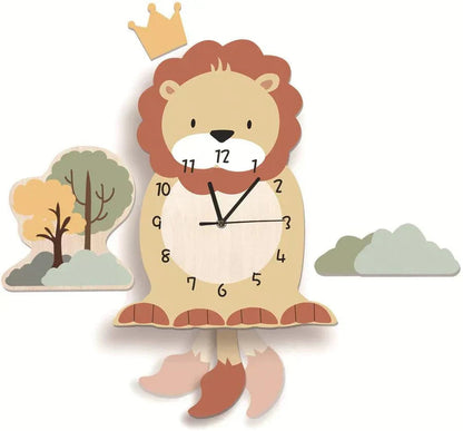 Kids Animal Wall Clock Educational Pendulum Room Decor