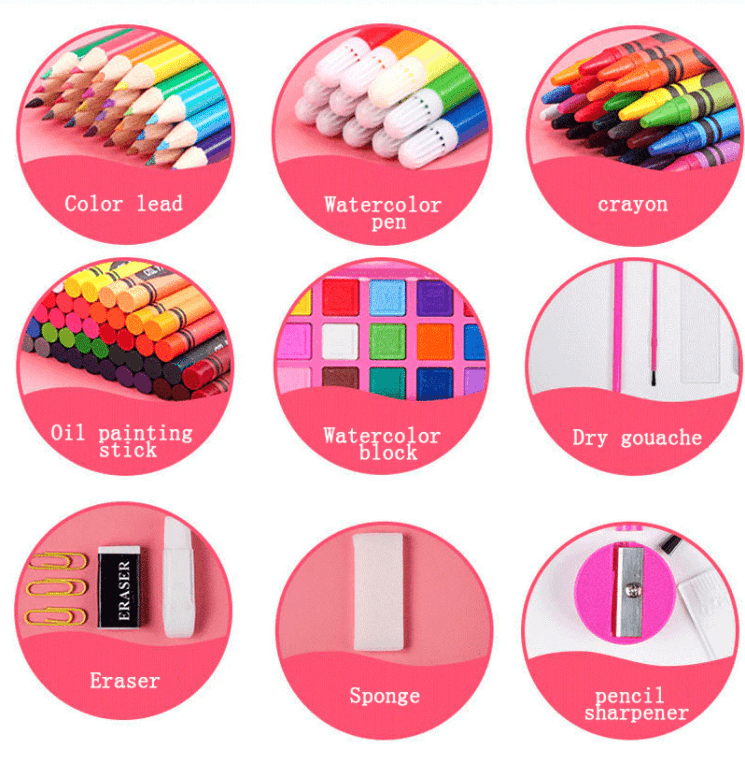 Kids Art Drawing Set 208 Piece Coloring Kit Creative Supplies
