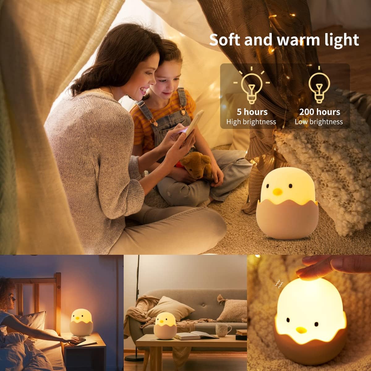 Kids Chick Night Lamp Soft LED Bedside Nursery Light