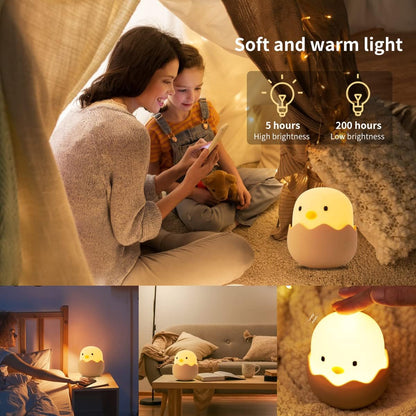 Kids Chick Night Lamp Soft LED Bedside Nursery Light