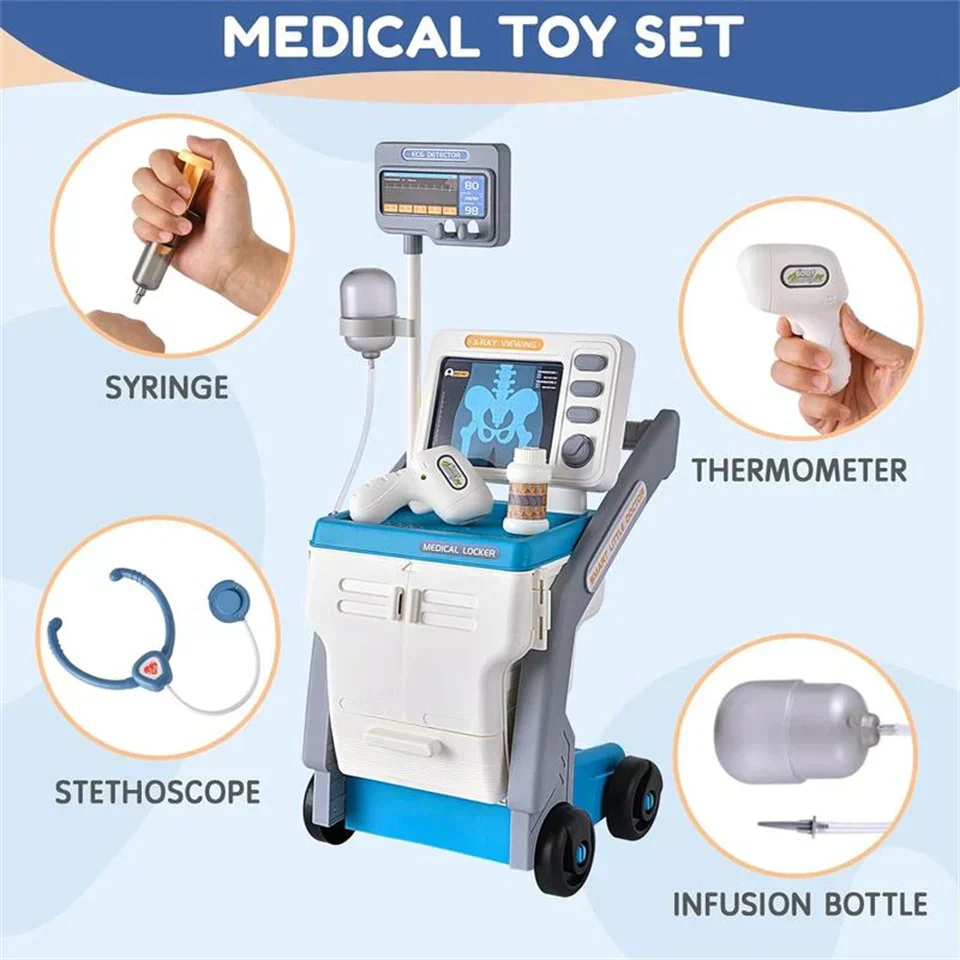 Kids Doctor Play Set Medical Toy Kit With Accessories Storage Cart