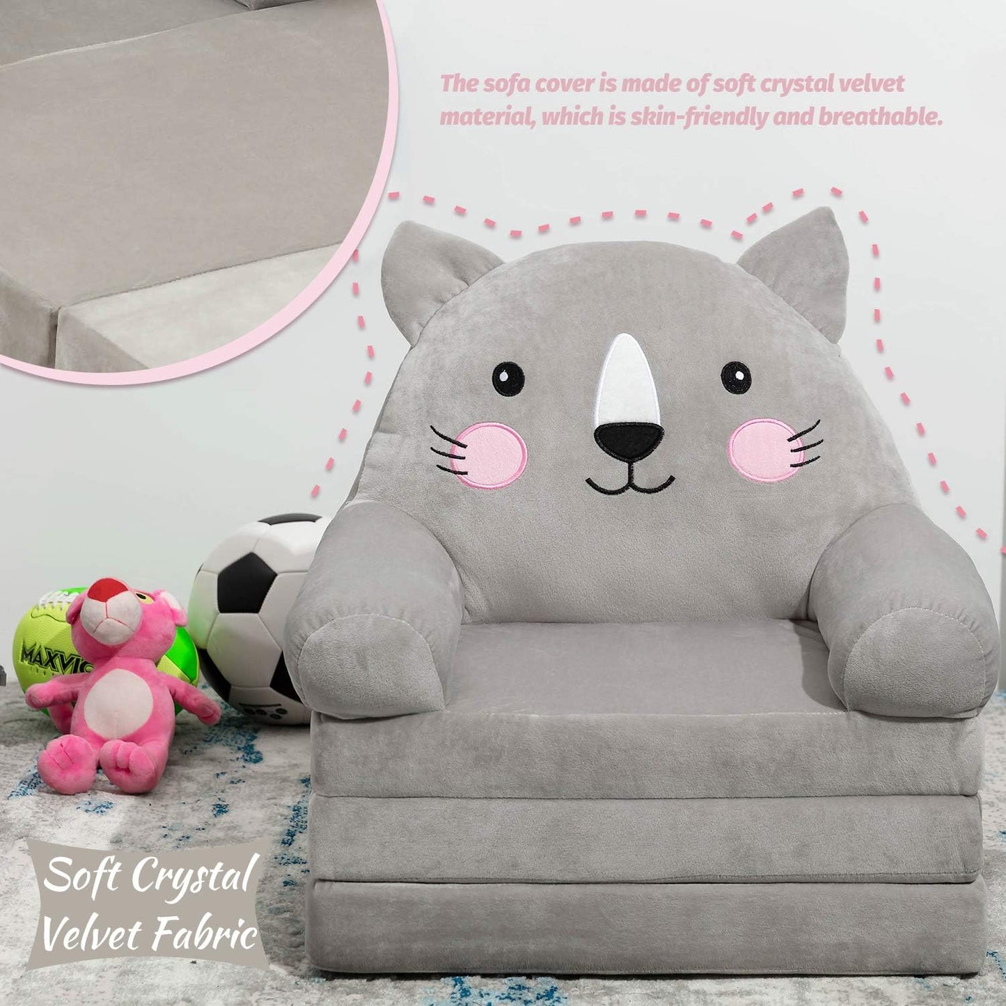 Kids Foldable Sofa Chair Soft Foam Toddler Lounge Seat Animal Design