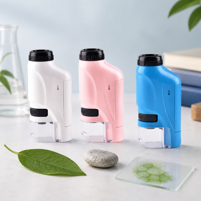 Kids Handheld Pocket Microscope with LED Light for Portable Educational Exploration