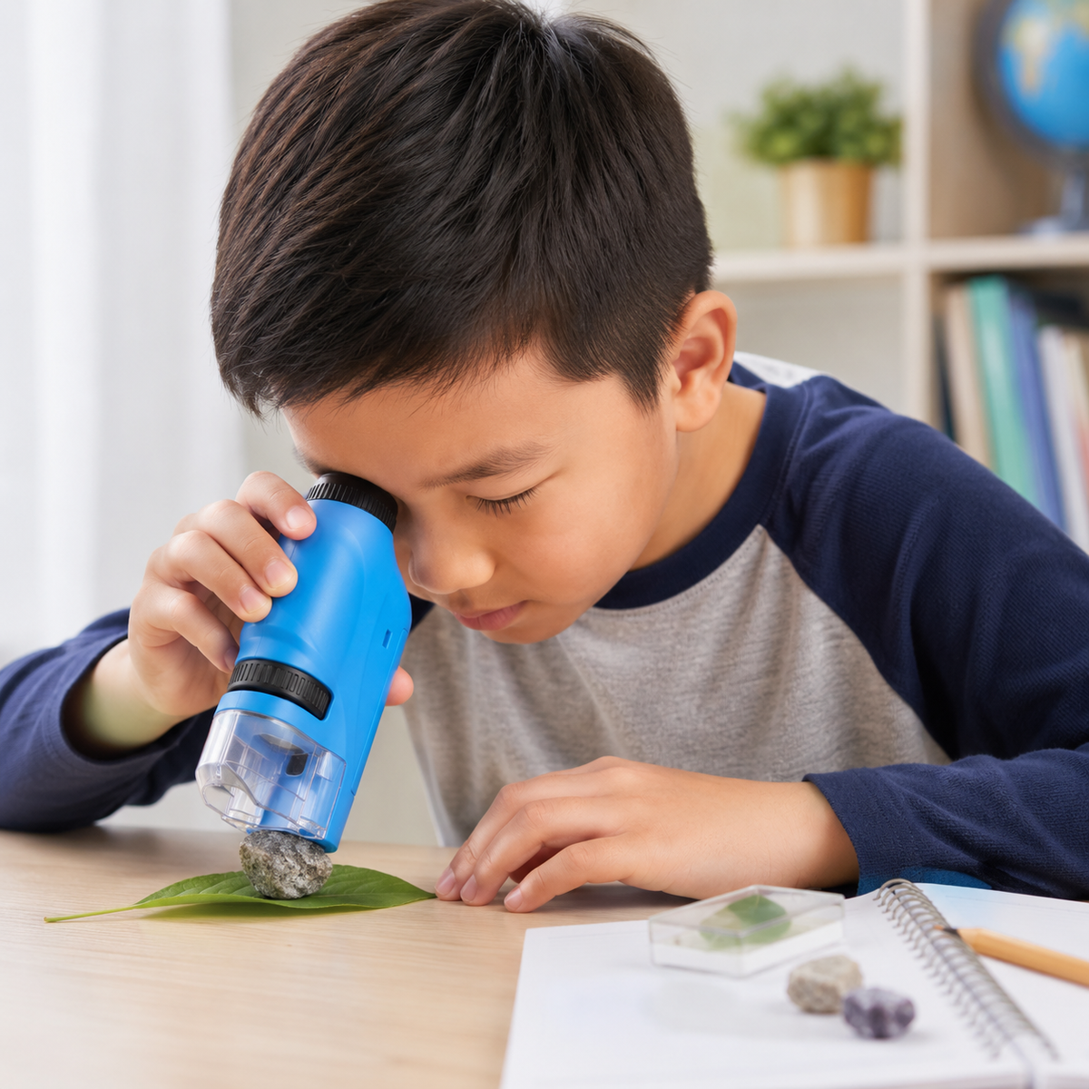 Kids Handheld Pocket Microscope with LED Light for Portable Educational Exploration