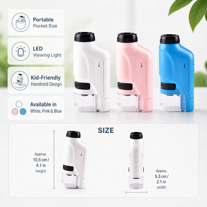 Kids Handheld Pocket Microscope with LED Light for Portable Educational Exploration