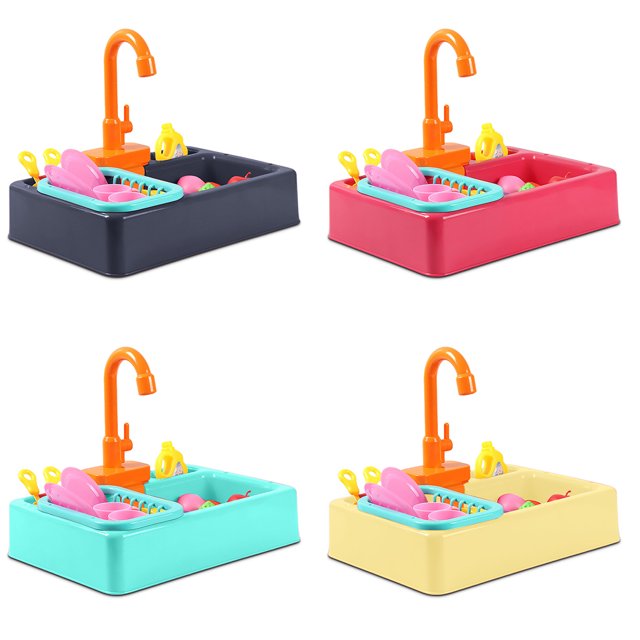 Kids Kitchen Sink Toy Set Running Water Play Cooking Accessories