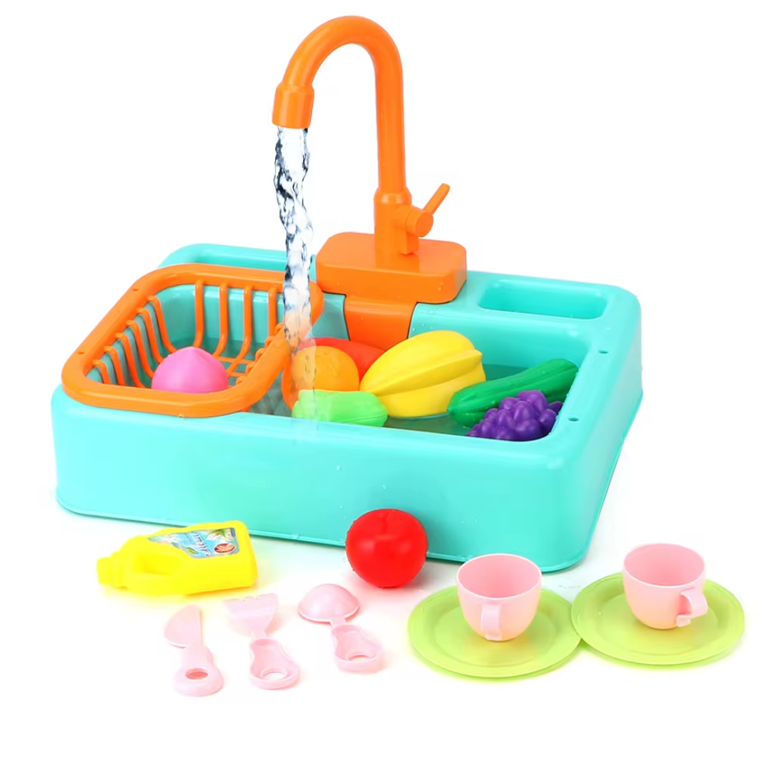 Kids Kitchen Sink Toy Set Running Water Play Cooking Accessories