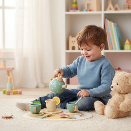 Kids Wooden Tea Set Pretend Play Fine Motor Skills Toy