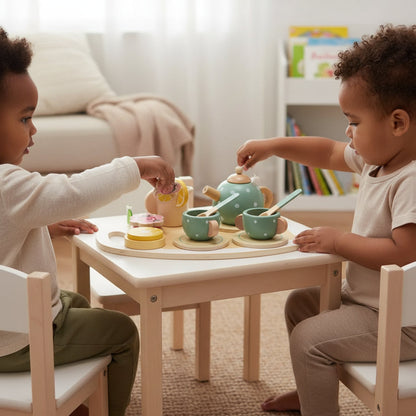 Kids Wooden Tea Set Pretend Play Fine Motor Skills Toy