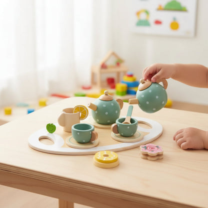 Kids Wooden Tea Set Pretend Play Fine Motor Skills Toy