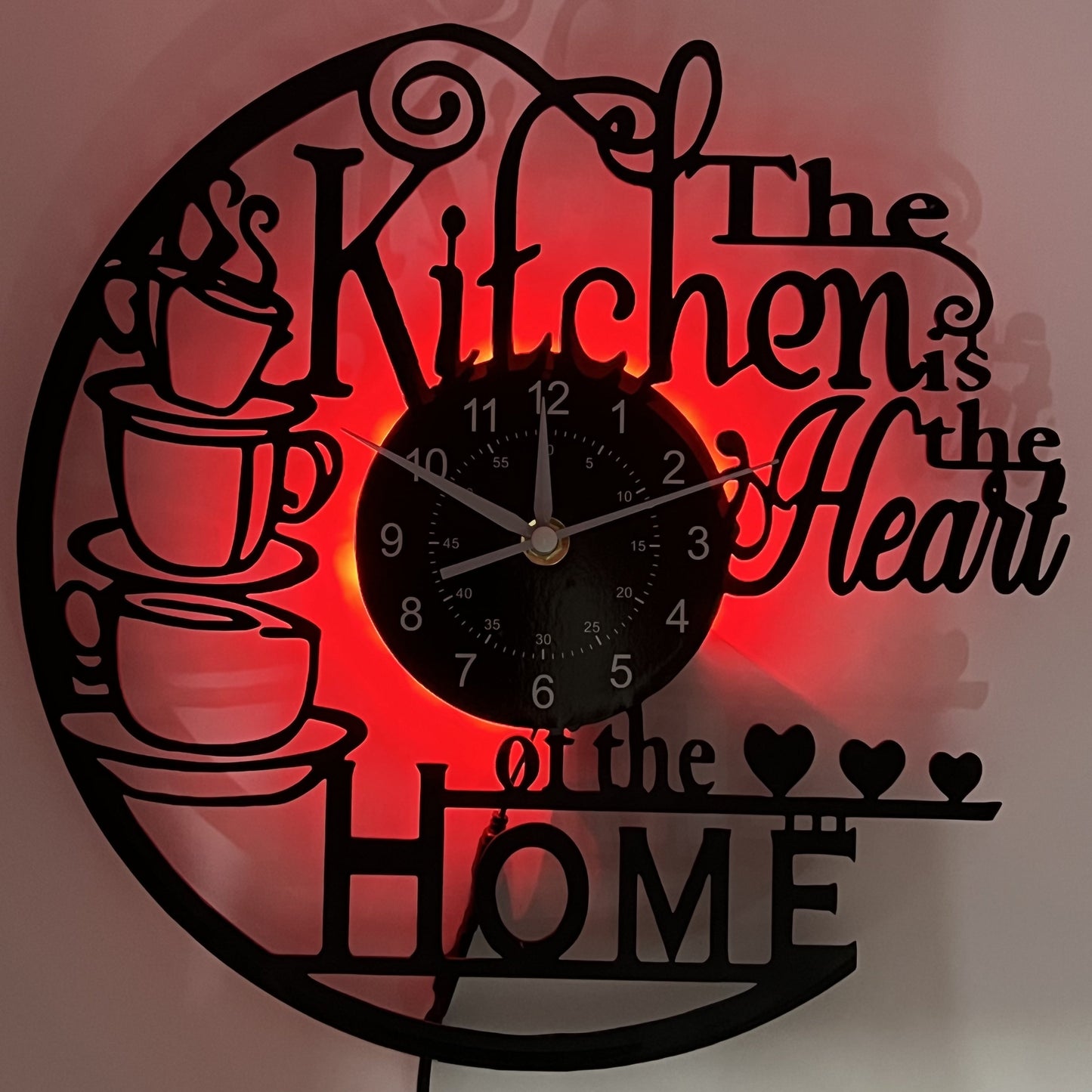 Kitchen Wall Clock Decorative Coffee Theme LED Light Home Decor