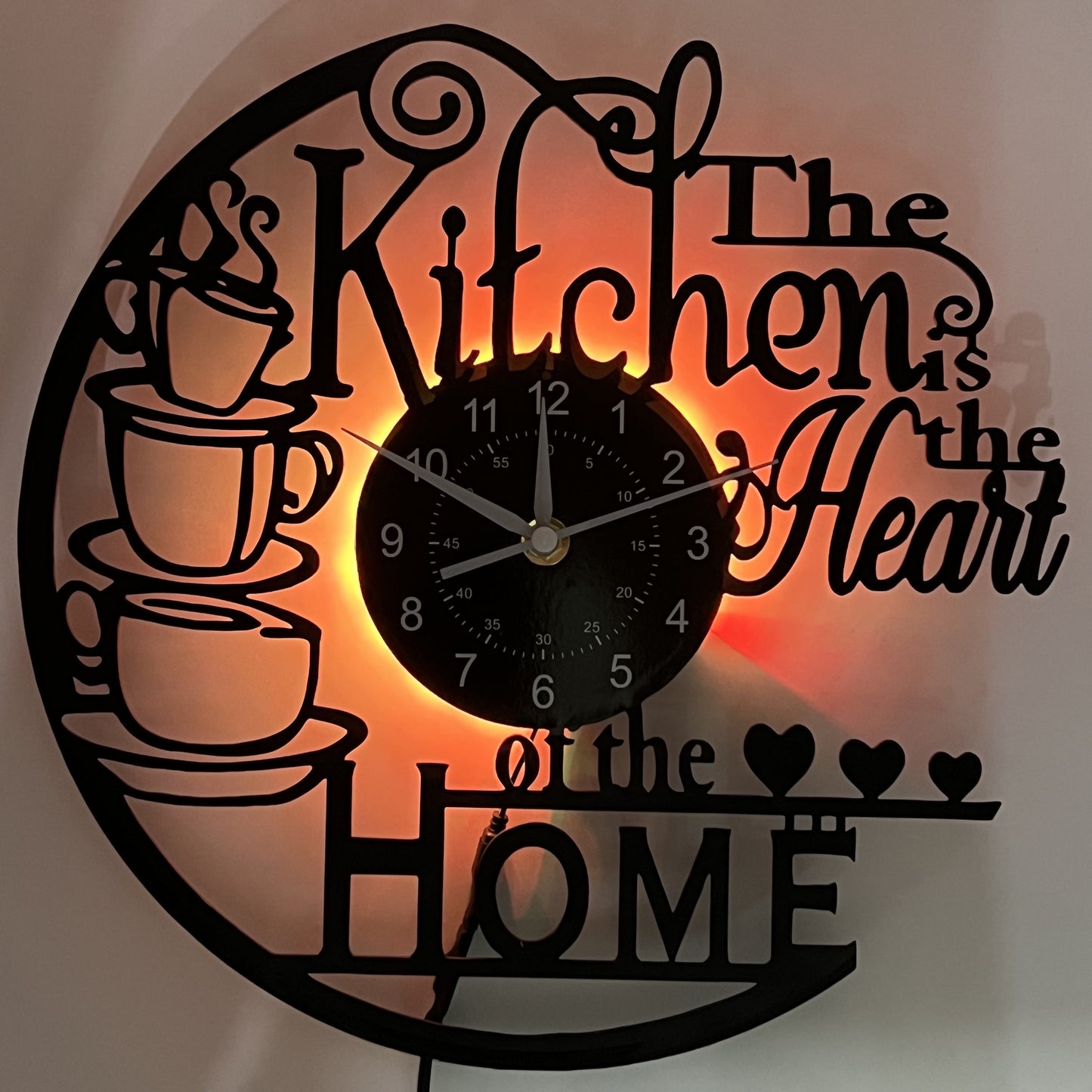 Kitchen Wall Clock Decorative Coffee Theme LED Light Home Decor