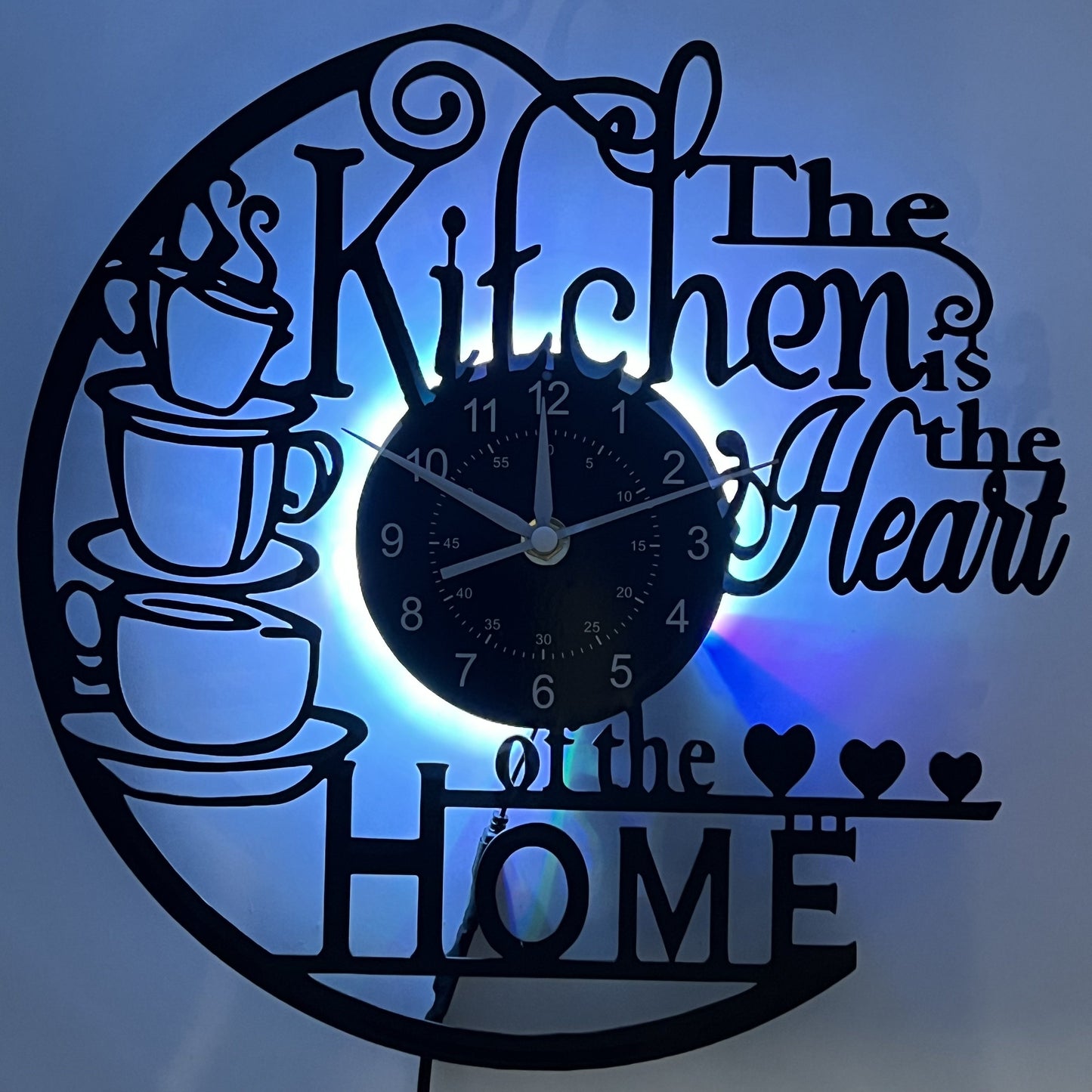 Kitchen Wall Clock Decorative Coffee Theme LED Light Home Decor
