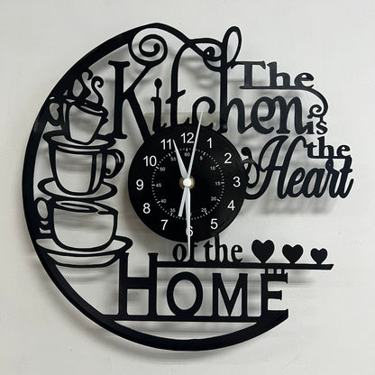 Kitchen Wall Clock Decorative Coffee Theme LED Light Home Decor