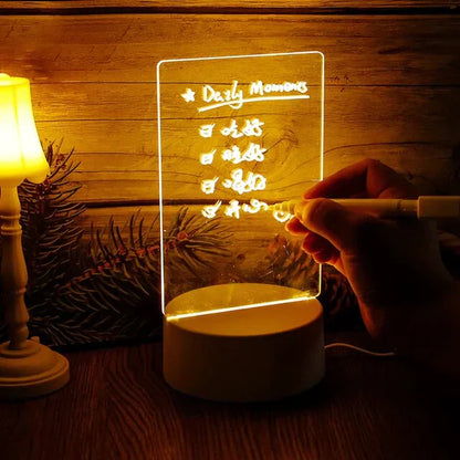 LED Acrylic Memo Board Desk Lamp Reusable Writing Note Board with USB Power