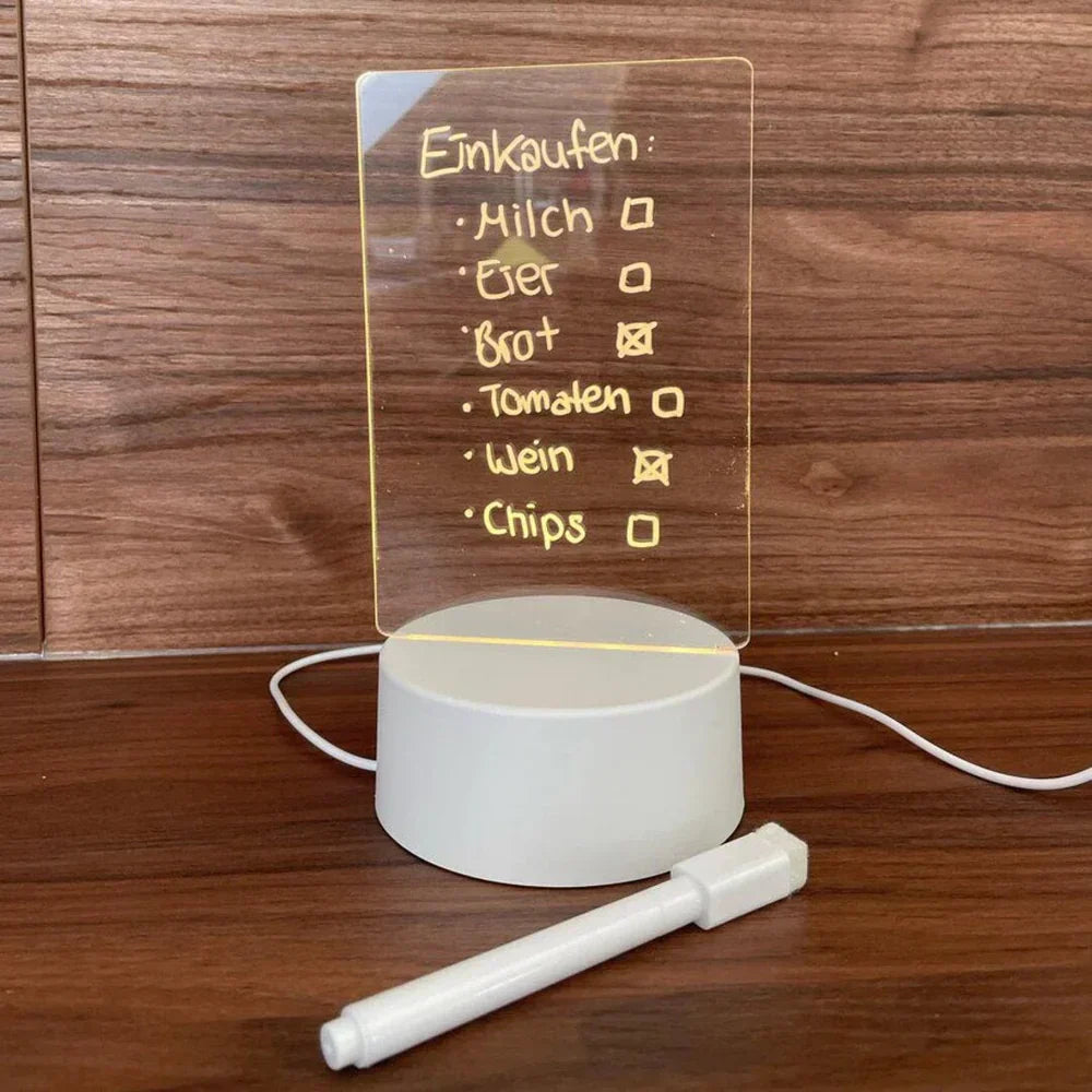 LED Acrylic Memo Board Desk Lamp Reusable Writing Note Board with USB Power