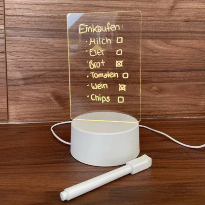 LED Acrylic Memo Board Desk Lamp Reusable Writing Note Board with USB Power