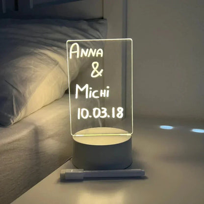 LED Acrylic Memo Board Desk Lamp Reusable Writing Note Board with USB Power